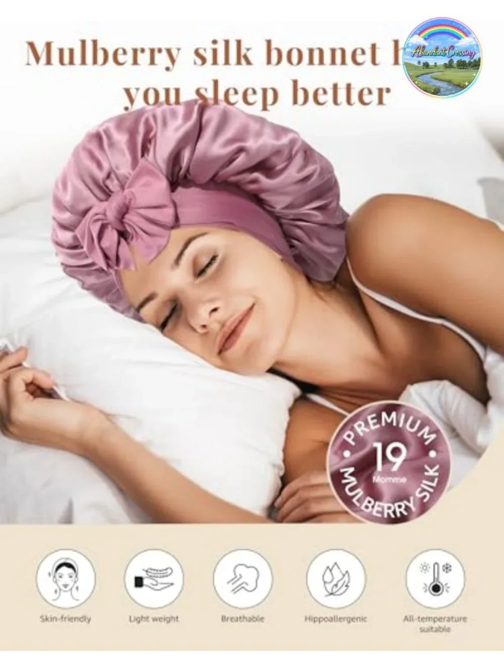 100% Mulberry Silk Sleep Bonnet for Women Adjustable Hair Wrap